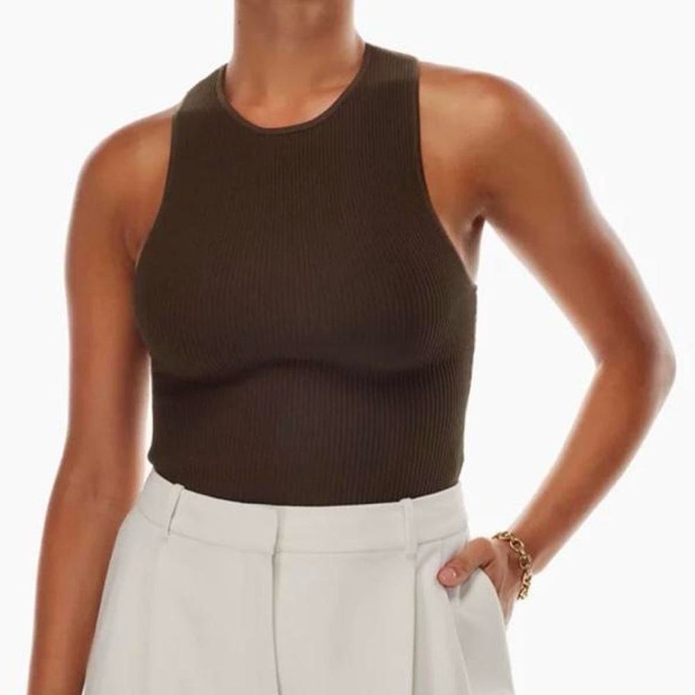 Aritzia Babaton Sculpt Knit Racer Tank in Coffee Bean - size XXS